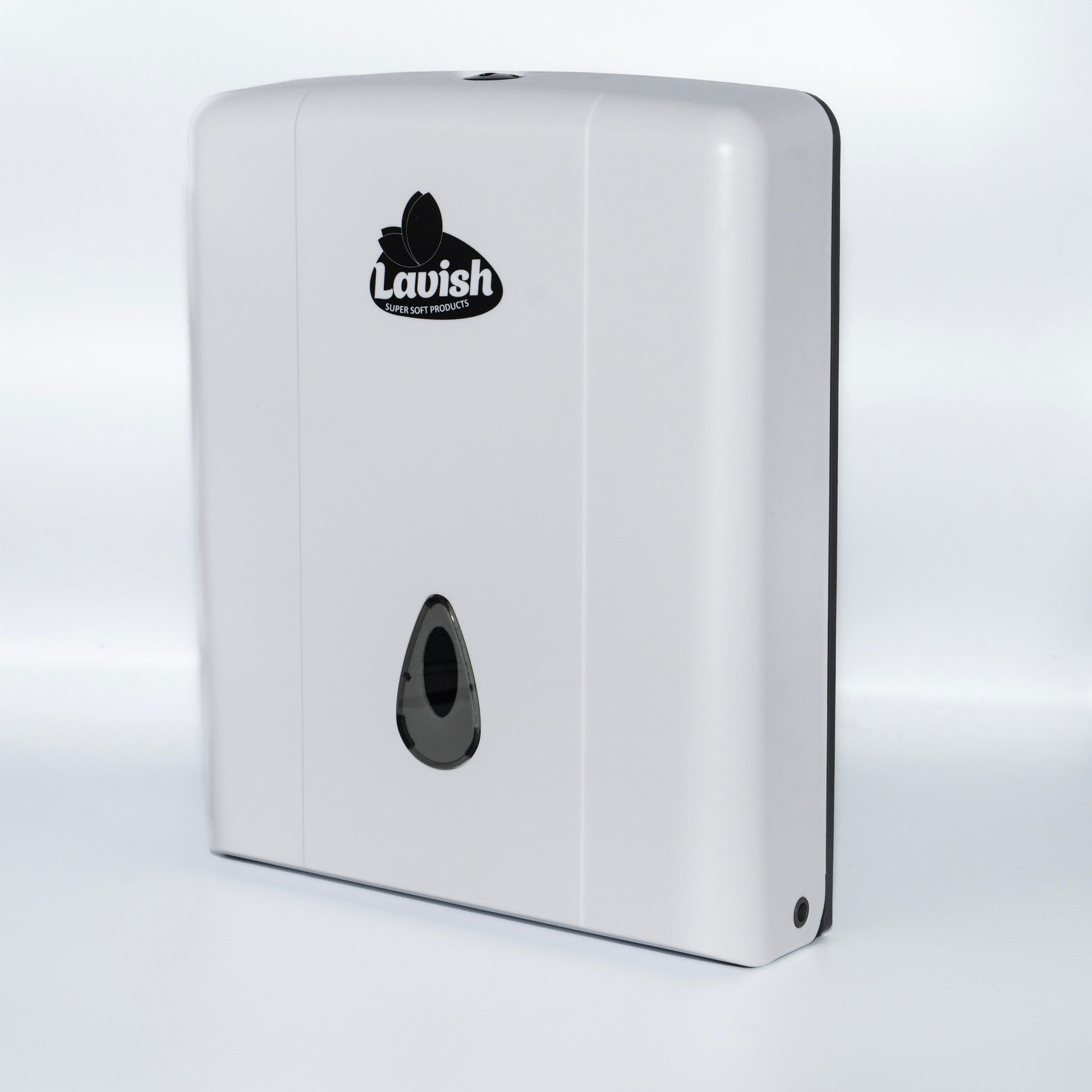 White paper towel dispenser with 'Lavish' logo on a white background – Quickway Supplies