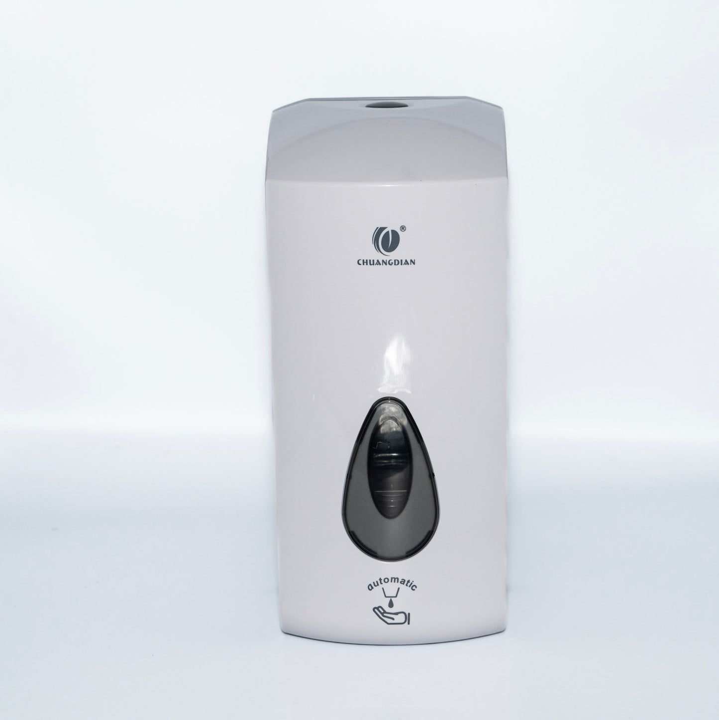 White soap dispenser with black pump on a light grey background – Quickway Supplies