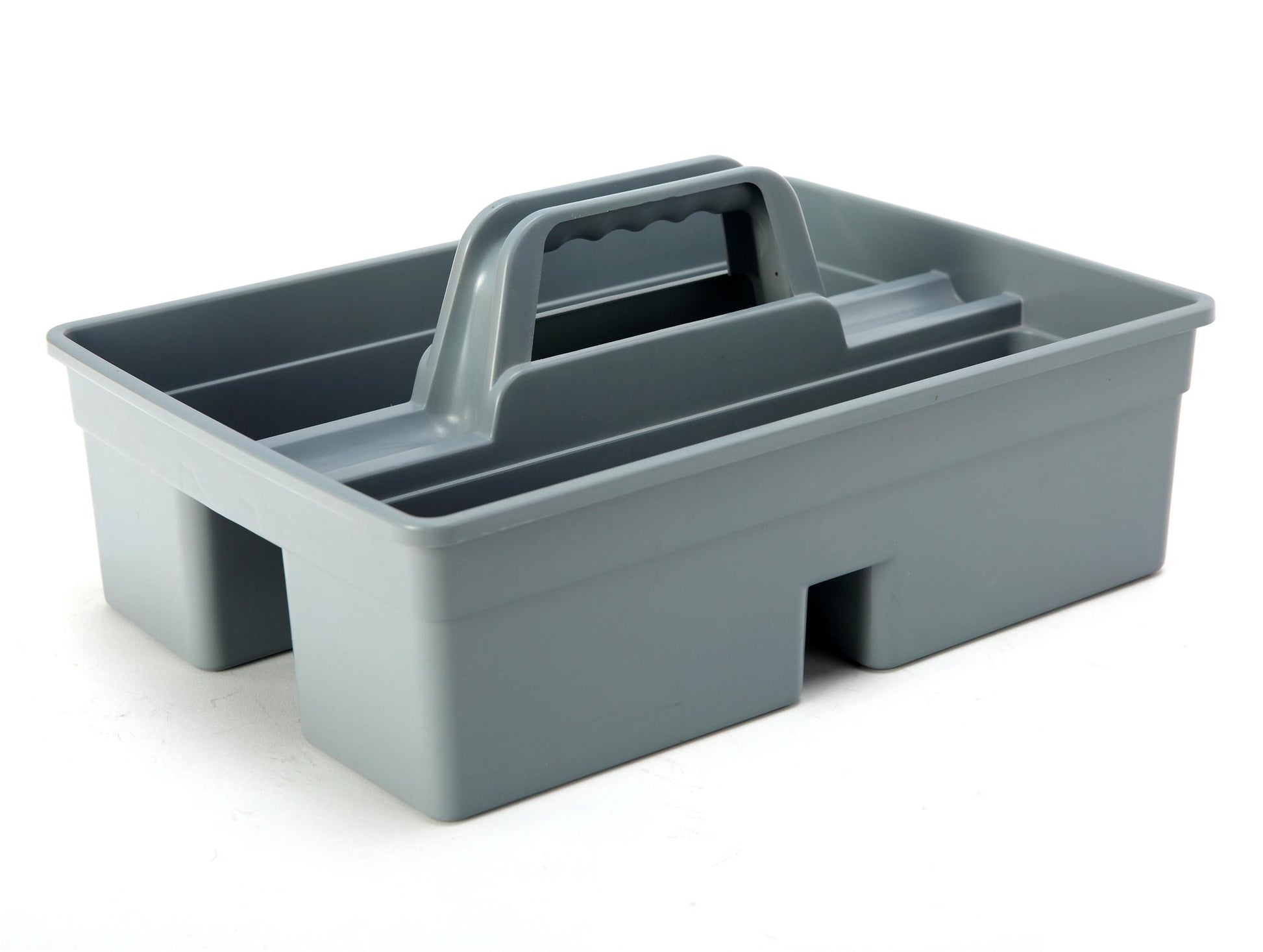 A gray plastic tool bucket with multiple compartments and an ergonomic handle. – Quickway Supplies
