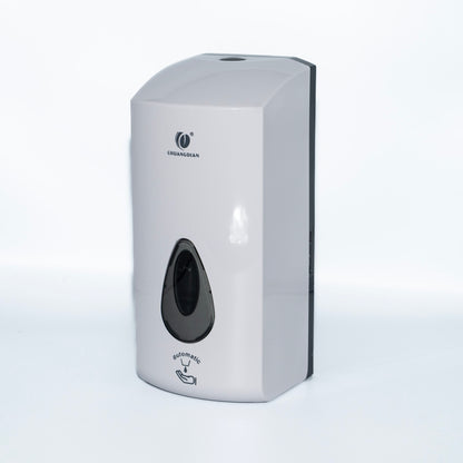 White soap dispenser with black circular component on a light grey  – Quickway Suppliesbackground