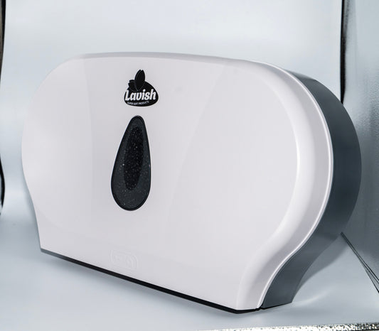 White paper towel holder with 'Lavish' branding on a light gray background – Quickway Supplies