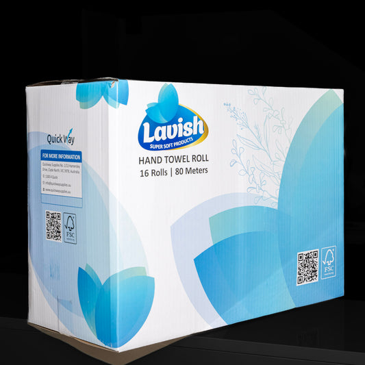 Lavish hand towel roll packaging on a black background – Quickway Supplies