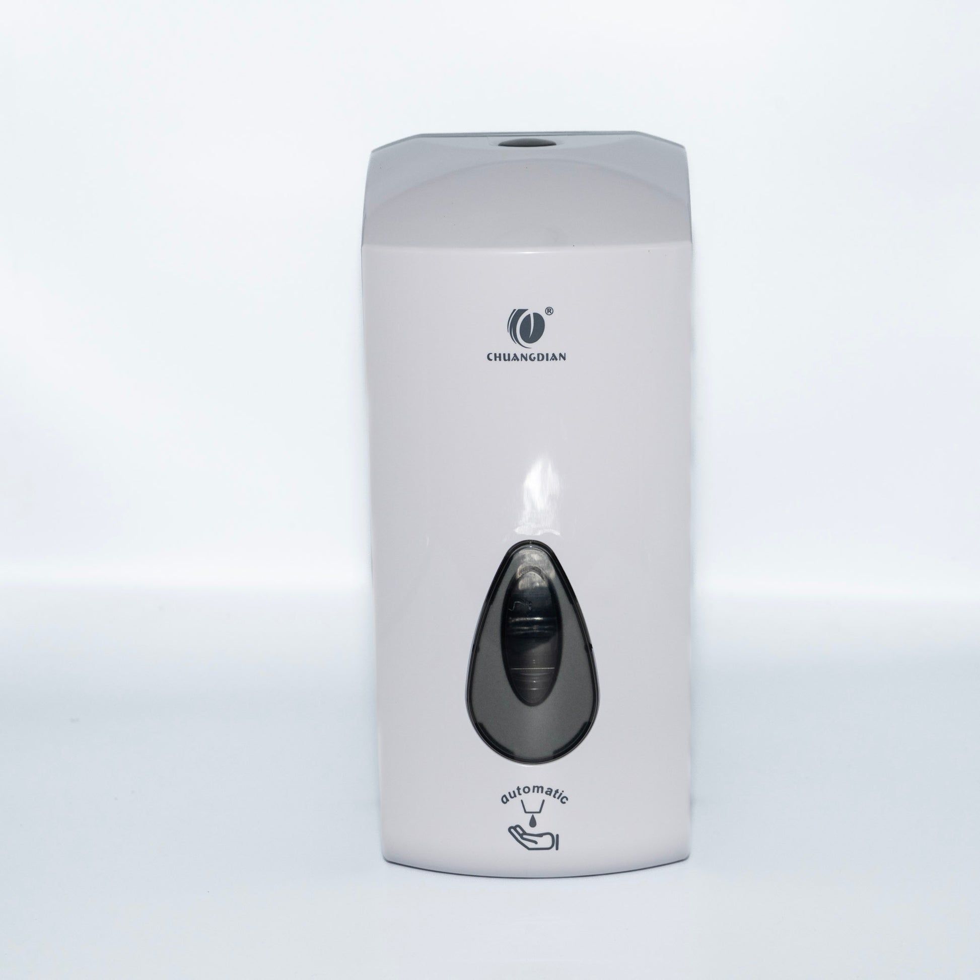 White soap dispenser with black pump on a light grey background – Quickway Supplies