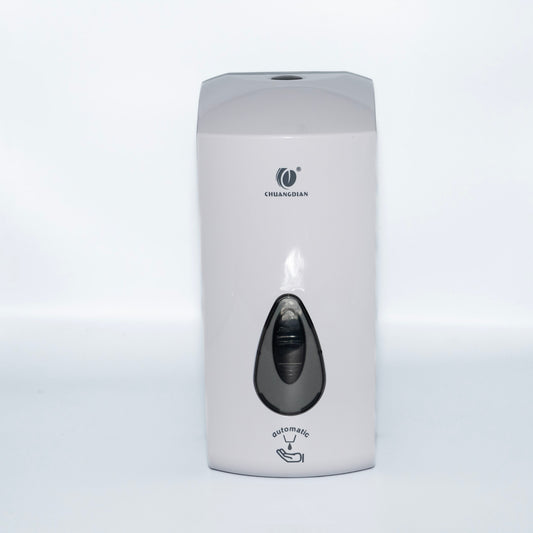 White soap dispenser with black pump on a light grey background – Quickway Supplies