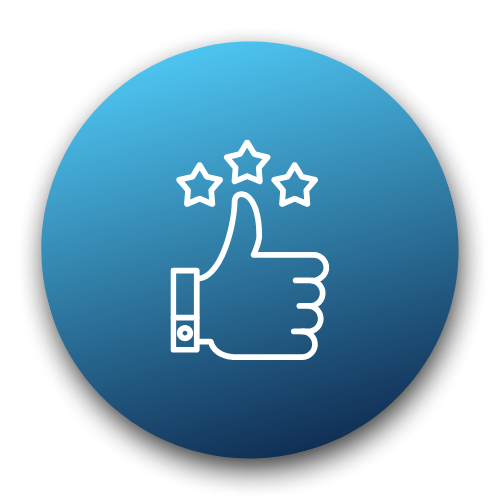 Blue circle with a white hand giving a thumbs up and stars icon – Quickway Supplies