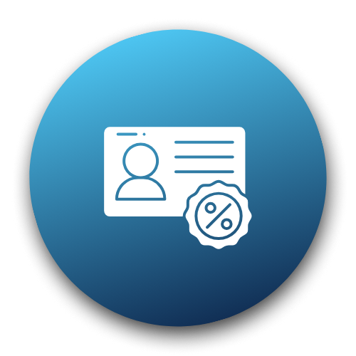 Blue circle with a white icon of a document and a percentage symbol  – Quickway Supplies