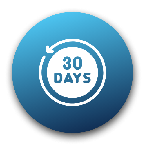 Blue circle with '30 Days' text on a white background – Quickway Supplies