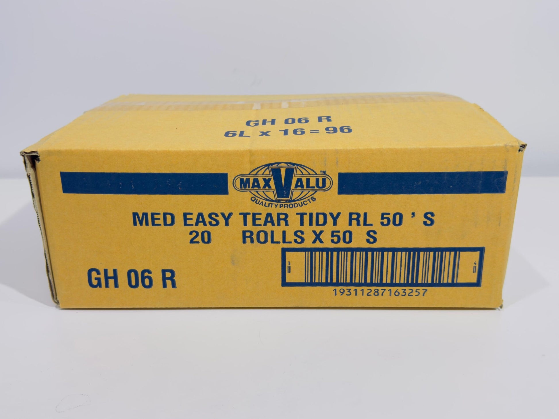 A yellow box of 27L Easy Tear Tidy bin liners with 20 rolls inside, each roll is 50 meters long. - Quickway Supplies